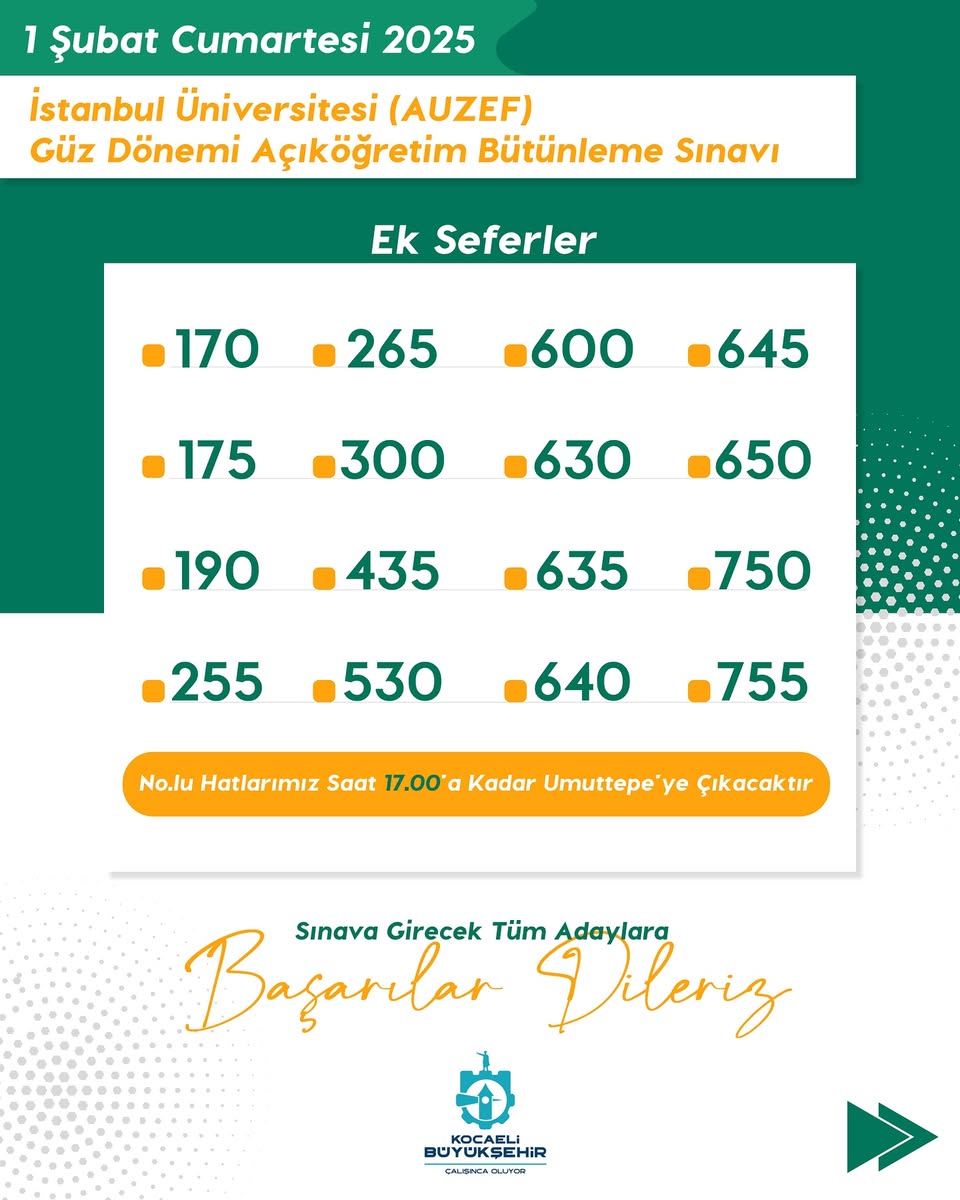 İstanbul'da Açıköğretim Sınavları İçin Ek Otobüs Seferleri Düzenleniyor