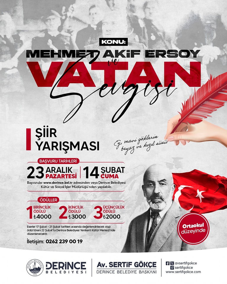 Derince'de Mehmet Akif Ersoy Temalı Şiir Yarışması Başvuruları Devam Ediyor