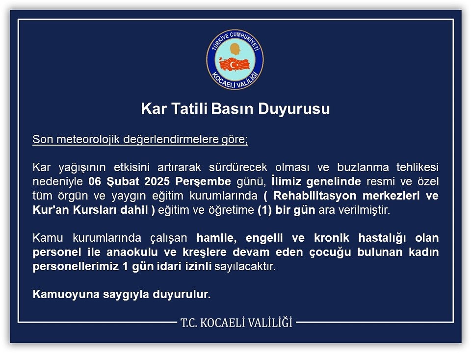 Kocaeli'de Okullar Kar Yağışı ve Buzlanma Nedeniyle Tatil Edildi
