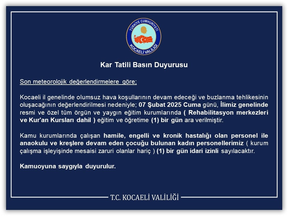 Derince'de Eğitime Bir Gün Ara Verildi