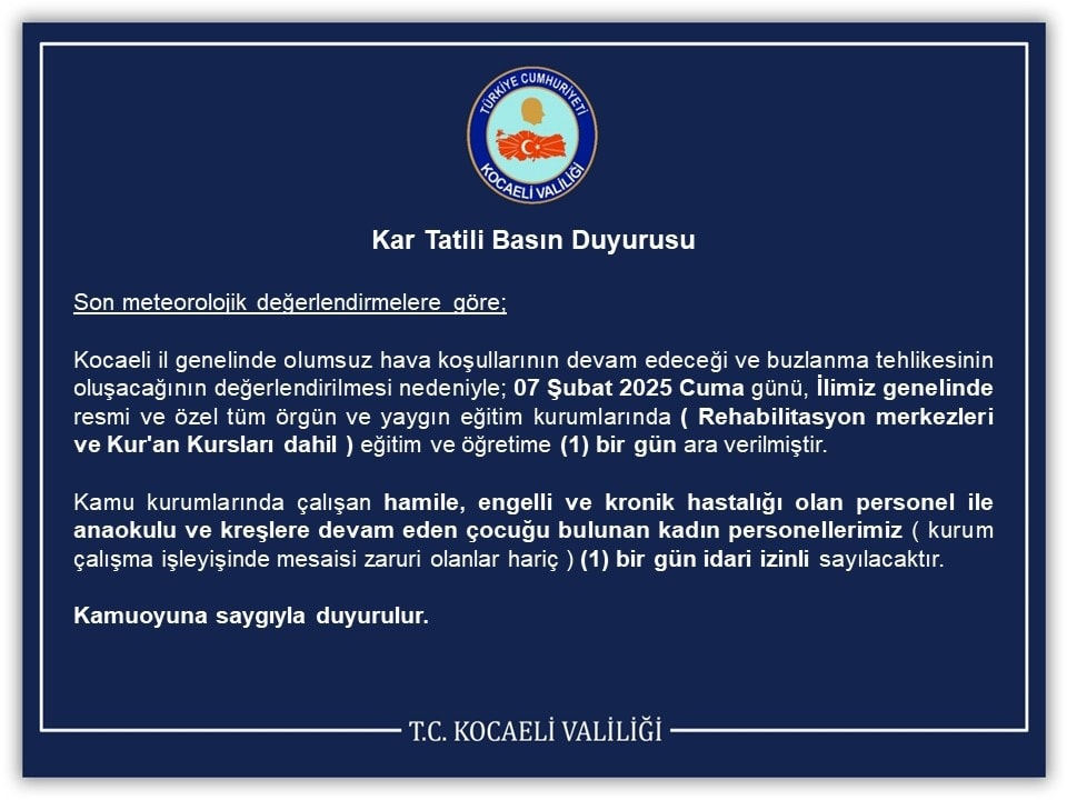 Okullar Kocaeli Genelinde Tatil Edildi: Darıca Belediyesi Hazır
