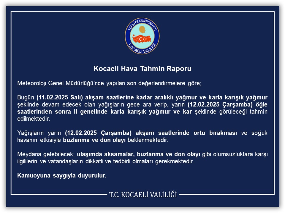 Kocaeli'nde Hava Durumu: Yağmur ve Soğuk Hava Geliyor