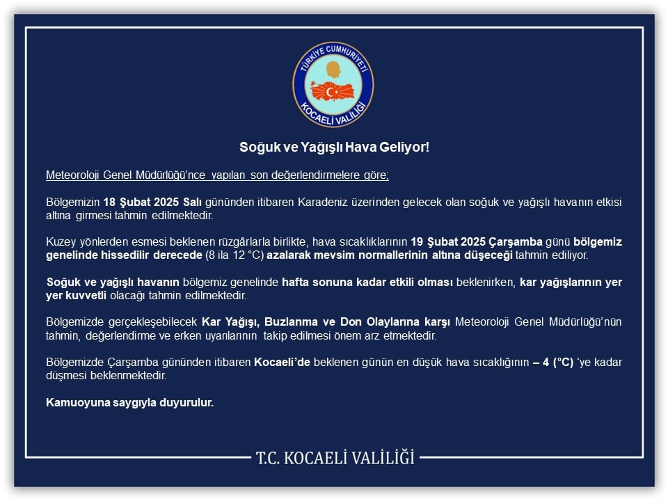 Soğuk ve Yağışlı Hava Dalgası Derince'yi Etkileyecek