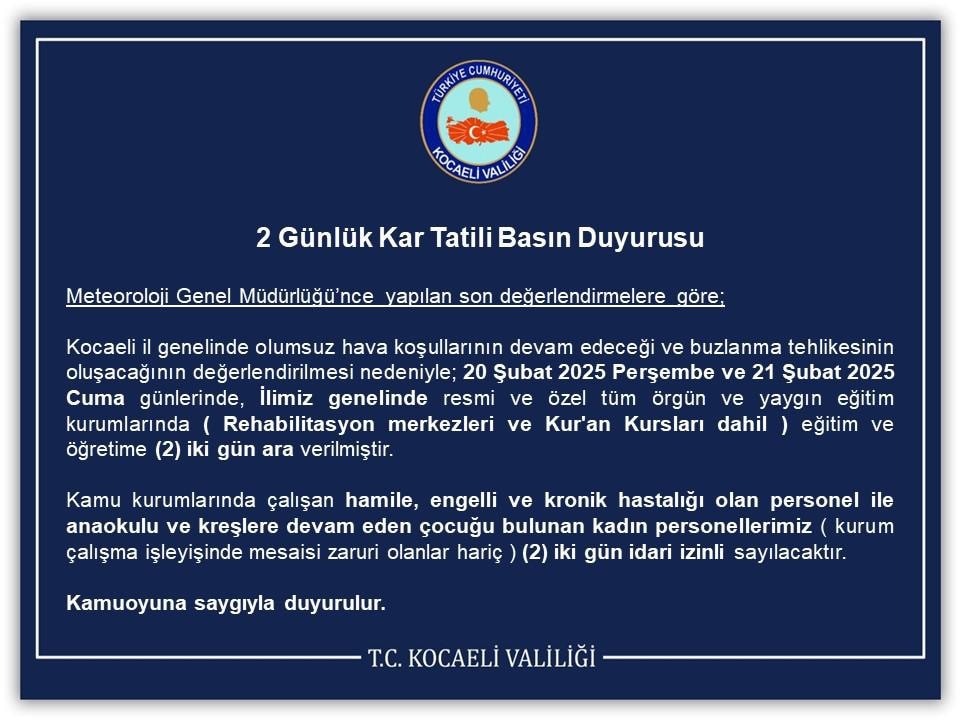 Kocaeli’de Eğitime Kurak Hava Nedeniyle İki Gün Ara Verildi