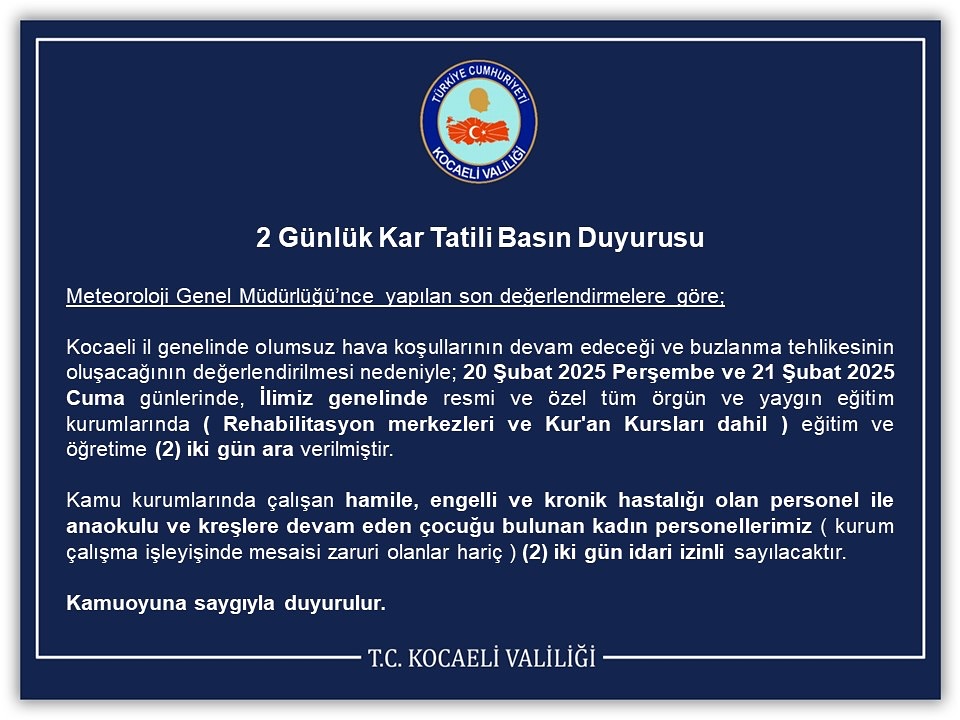 Kocaeli'nde Eğitime Ara: Tatil 2 Güne Uzatıldı