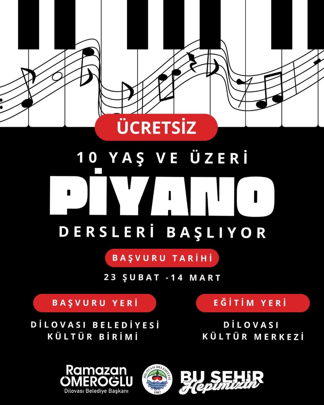 Dilovası Kültür Merkezi'nde Piyano Dersleri Başlıyor