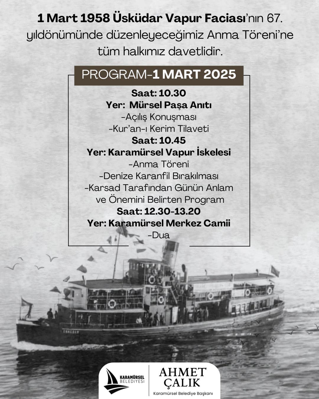 Karamürsel'de Üsküdar Vapur Faciası Kurbanları Anıldı